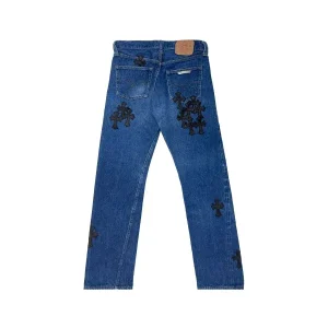 Black Cross Leather Patch Blue Jeans