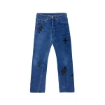 Black Cross Leather Patch Blue Jeans