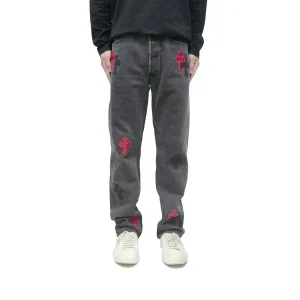 Black&Red Cross Patch Grey Jeans