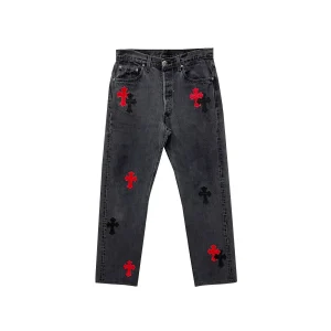 Black&Red Cross Patch Grey Jeans