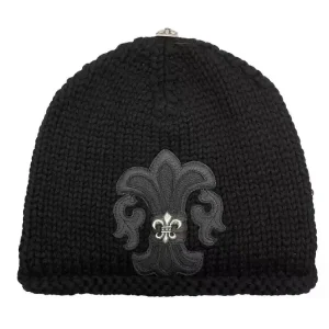 Chrome Hearts Cashmere Leather With Silver Fleur Beanie