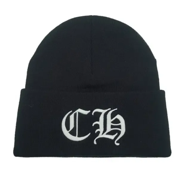 Chrome Hearts Embroidered CH Logo Black Beanie Chrome Hearts Embroidered CH Logo Black Beanie
