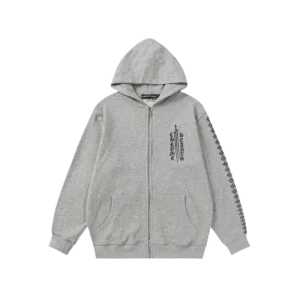 Chrome Hearts Front Logo Zip Up Grey Hoodie