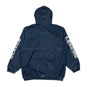 Chrome Hearts Triple White Denim Hoodie Cross Patch Half Zip