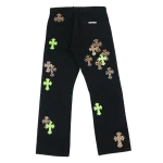 Leather Patches Jeans Black