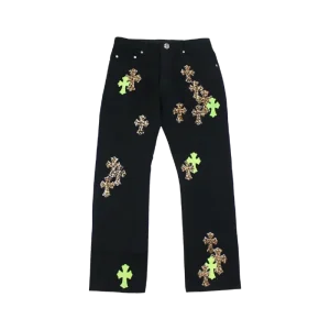Leather Patches Jeans Black