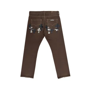 Zebra & Black Cross Patch Brown Jeans