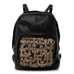 Chrome Hearts Calfskin Pony Hair Leopard Print Cross Patch 7th Grade Backpack Black Brown