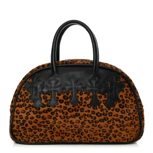 Chrome Hearts Leopard Print Hair Cross Patch Duffle Bag Black