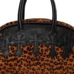 Chrome Hearts Leopard Print Hair Cross Patch Duffle Bag Black
