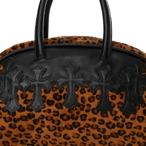 Chrome Hearts Leopard Print Hair Cross Patch Duffle Bag Black